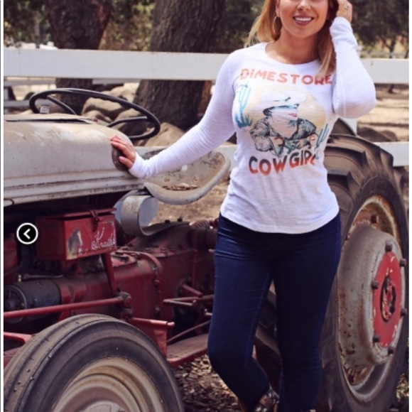 Dimestore Cowgirl Long Sleeve Burnout Tee White - Picture 2 of 2